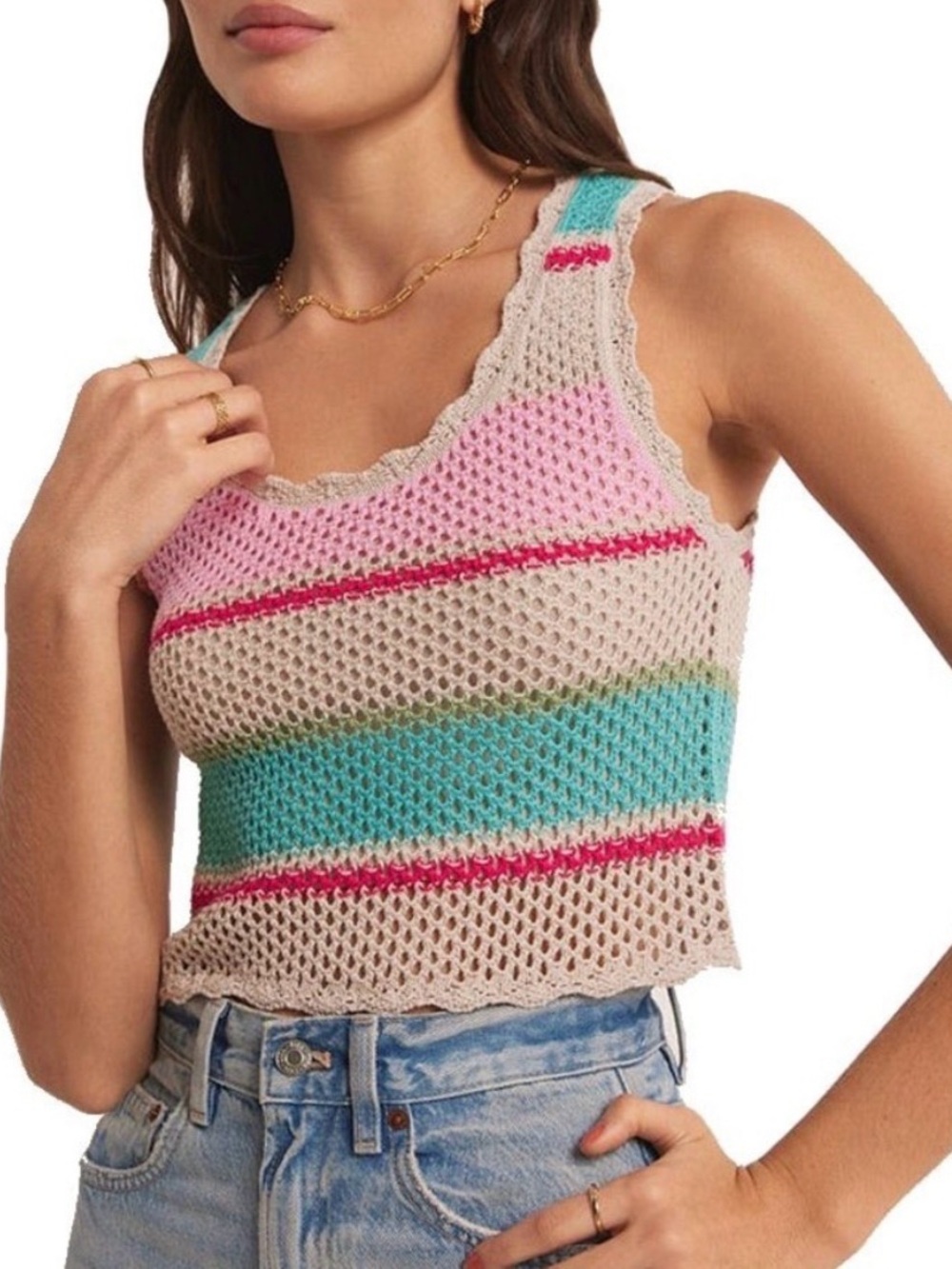Z Supply Crochet Crop 100% cotton multicolor striped size medium
